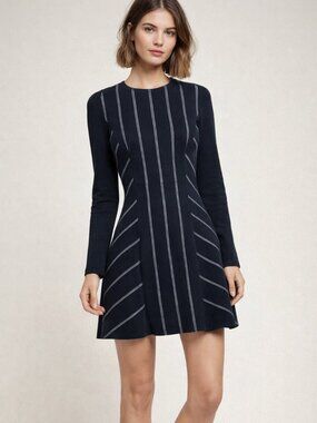 10 Crosby Derek Lam Knit Mini Dress Navy Striped Fit Flare Size 6